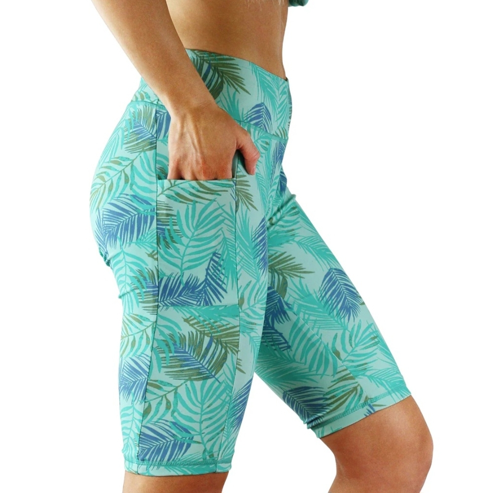 Tropical Leaf Print Women's Swim Shorts U V PROTECTIVE Swim Shorts
